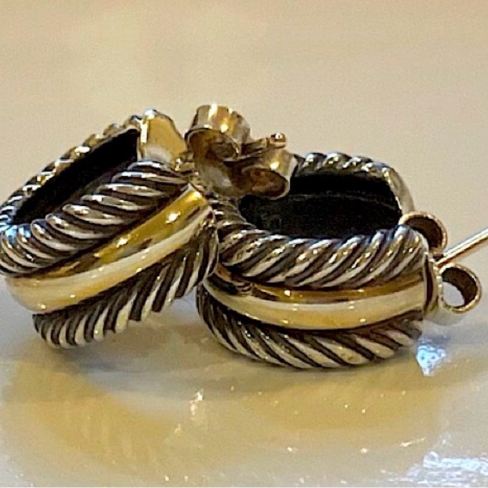 David Yurman Silver and Gold Hoop Earrings